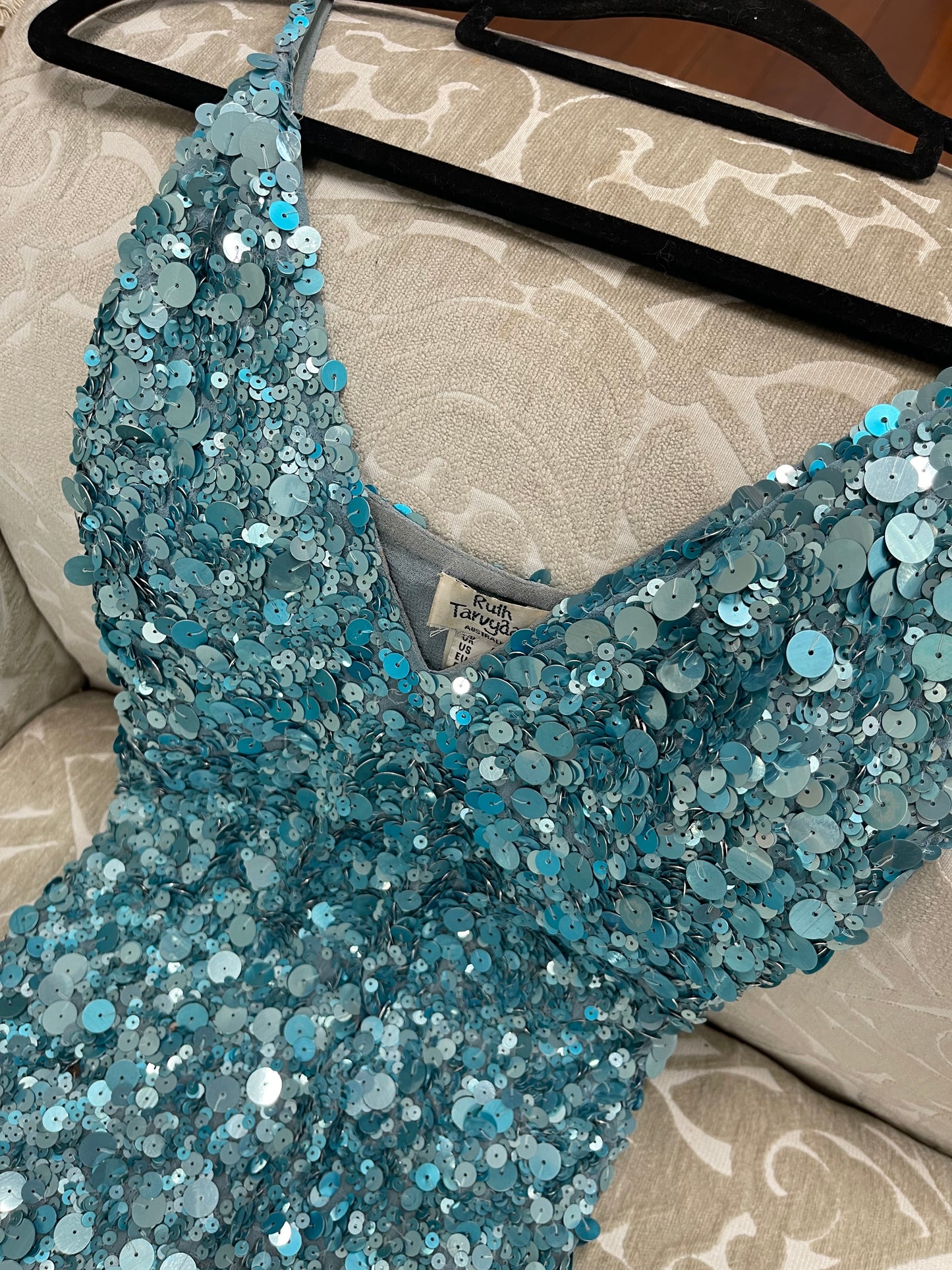 Vintage Ruth Tarvydas Aqua Sequin Gown