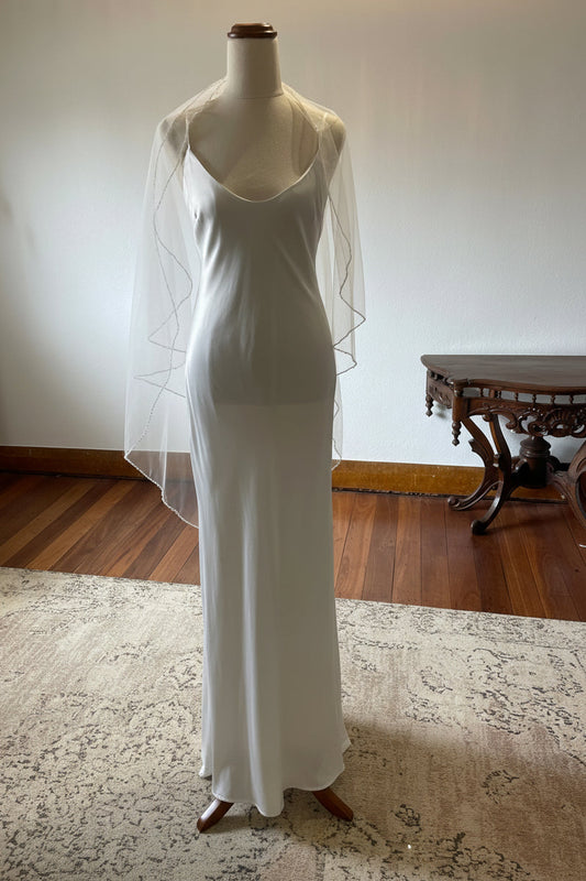 Kailey Low back Maxi Dress with detachable bow train