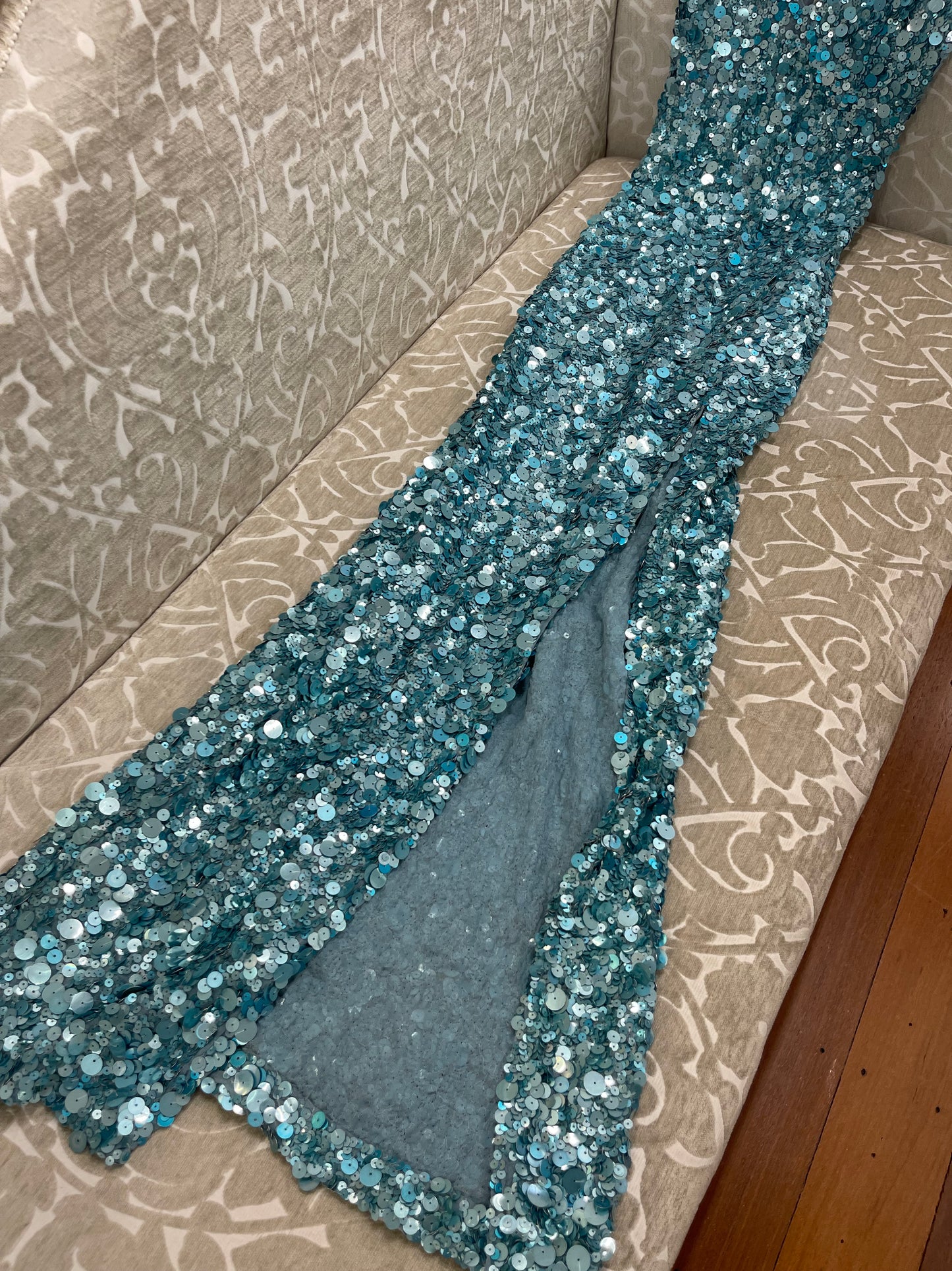 Vintage Ruth Tarvydas Aqua Sequin Gown