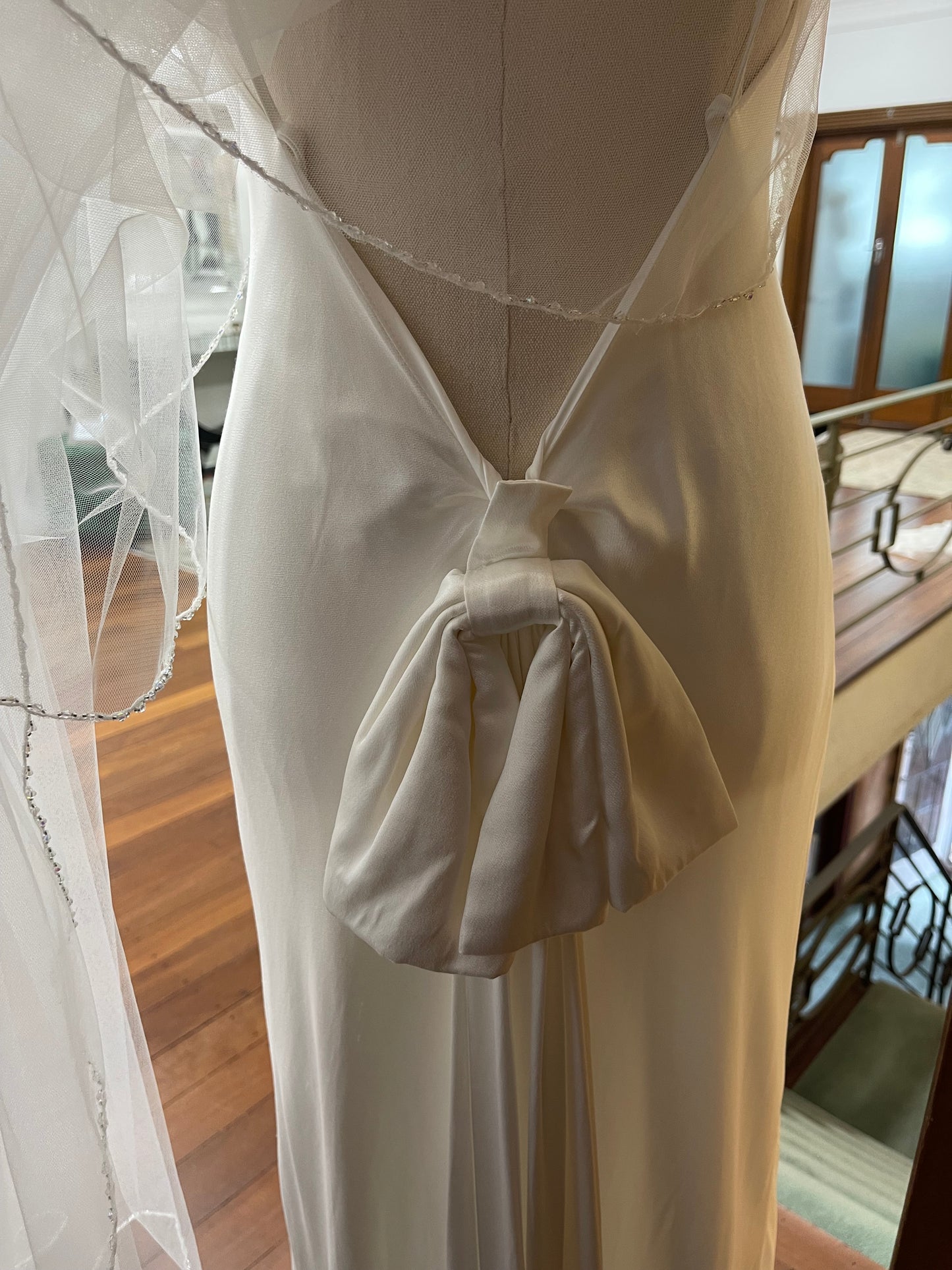 Kailey Low back Maxi Dress with detachable bow train