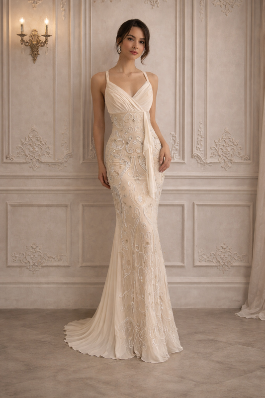 Rare Vintage 90's 100% Silk Beaded Gown