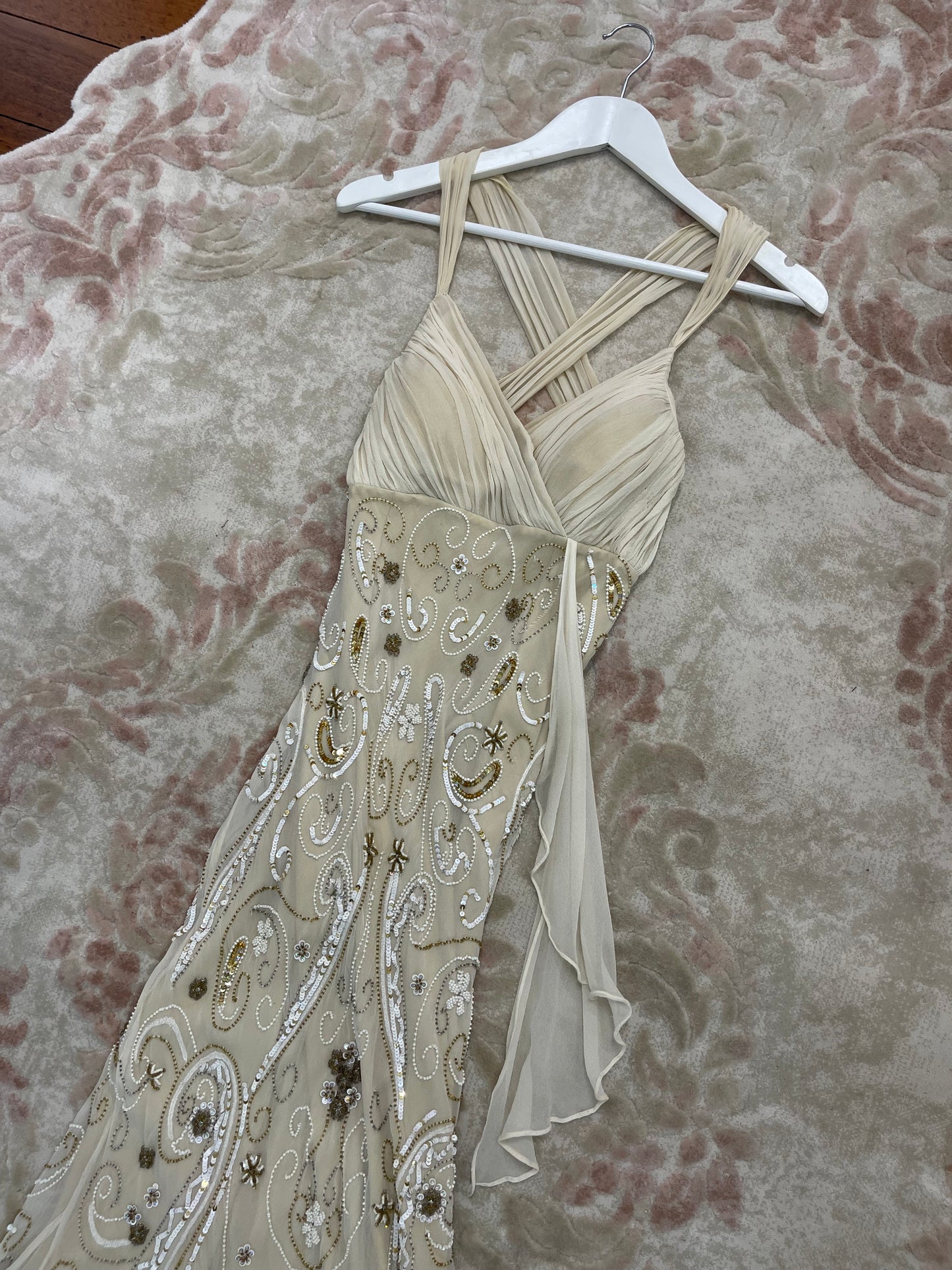 Rare Vintage 90's 100% Silk Beaded Gown